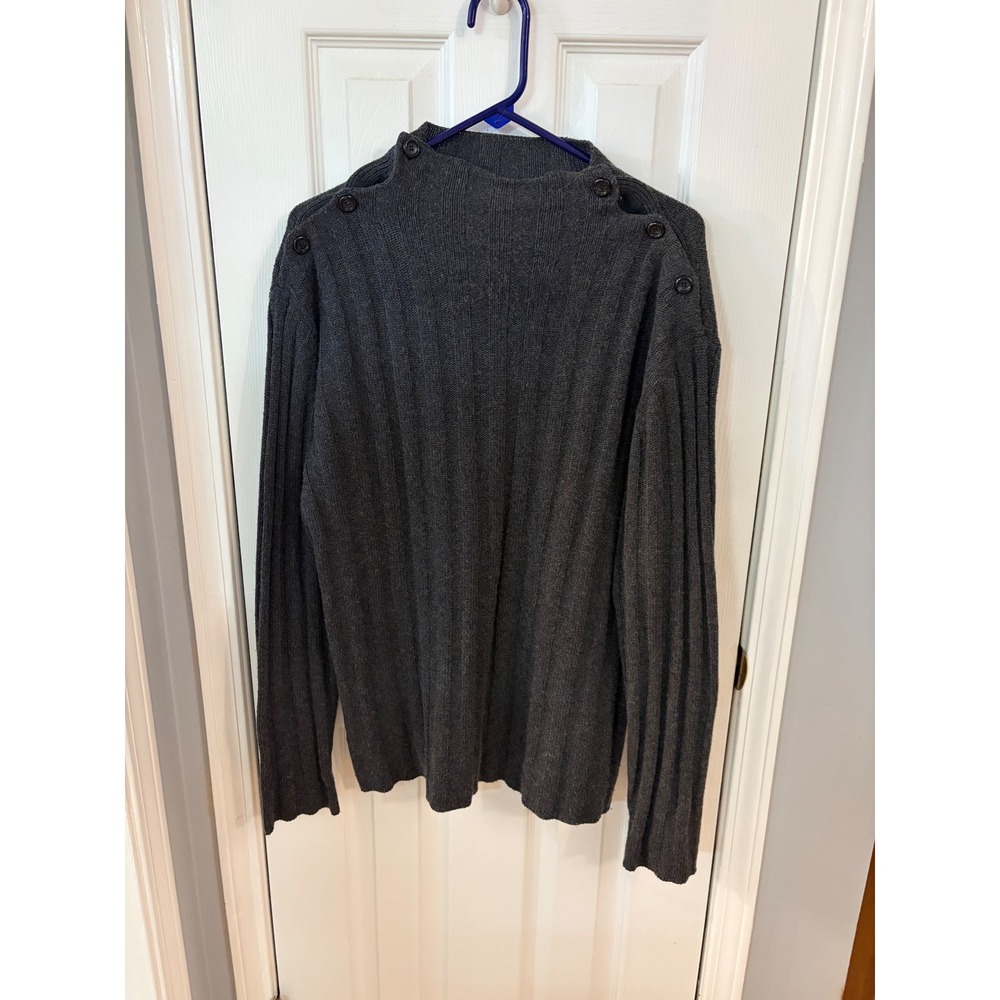 Armani Collezioni Sweater Womens Large Grey Silk Cashmere Ribbed Button Shoulder